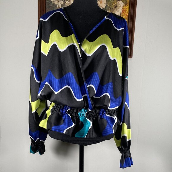 Ashley Stewart Blouse Top Women's 18/20 V-neck Multicolor Striped Casual - Picture 1 of 10